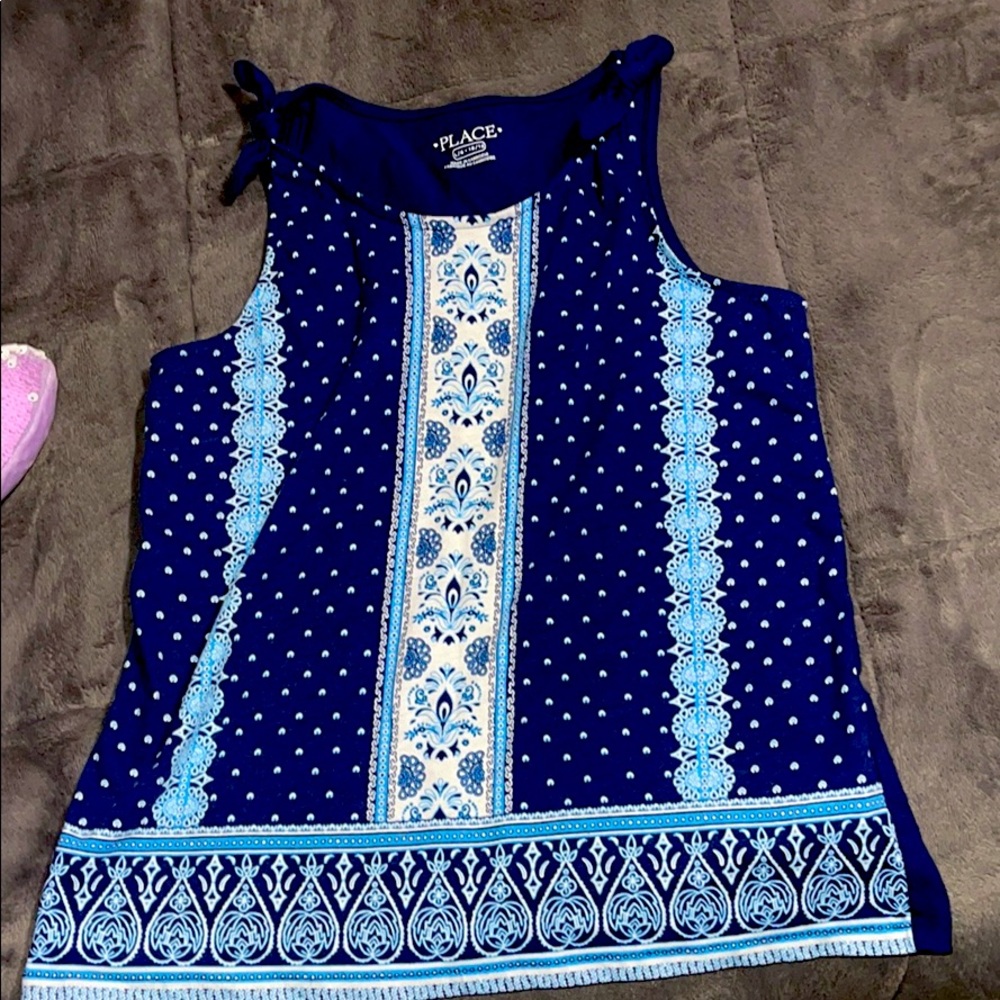 A blue tank top